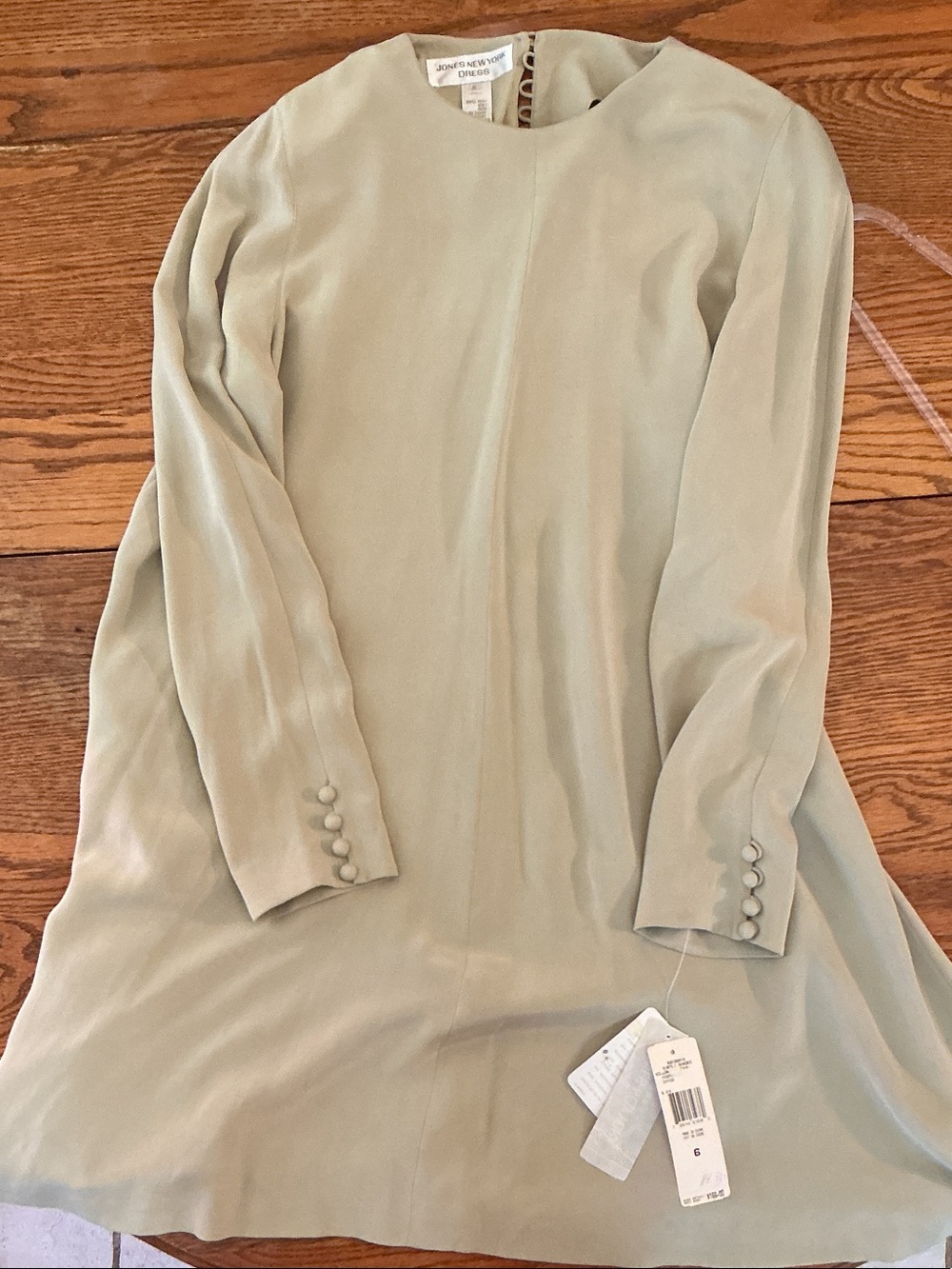 Jones New York Sage Green Long Sleeve Silk Dress